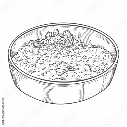 risotto italy or italian cuisine traditional food isolated doodle hand drawn sketch with outline style