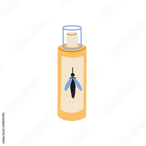 Repellent, anti mosquito spray in aerosol bottle. Liquid lotion in sprayer pack against insects. Insecticide package. Flat vector illustration isolated on white background