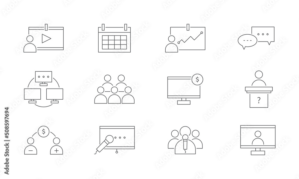Set of vector line icons, computer and technology, business conference. Set of vector line icons, computer and technology, business conference.