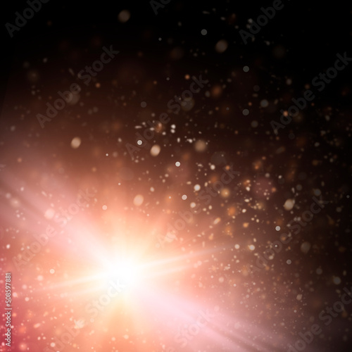 flash of light, rays and dusty background with bokeh