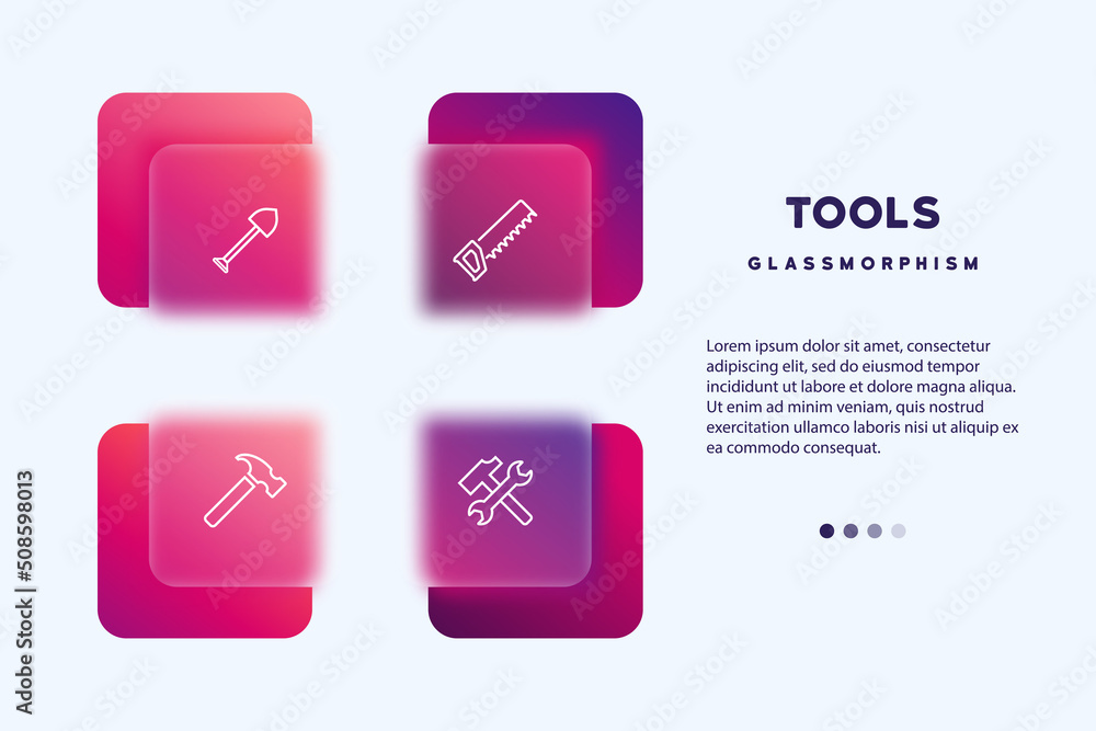 Tools icon. Construction instruments icon set. Repair, hammer, gear icon. Glassmorphism style. Vector line icon for Business and Advertising Tools icon. Construction instruments icon set. Repair, hammer, gear icon. Glassmorphism style. Vector line icon for Business and Advertising