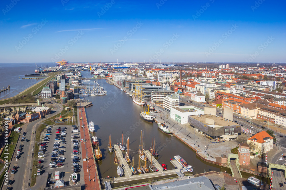 Obraz premium Aerial view over the new harbor of Bremerhaven, Germany