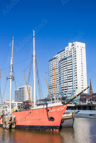 Historic ships and modern architecture in Bremerhaven, Germany