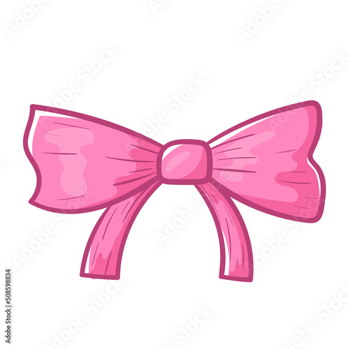Baby girlish pink bow, vector isolated doodle illustration.