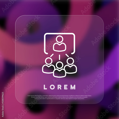 Teaching icon. Online education. Webinar, training and lecture icon. Glassmorphism style. Vector line icon for Business and Advertising