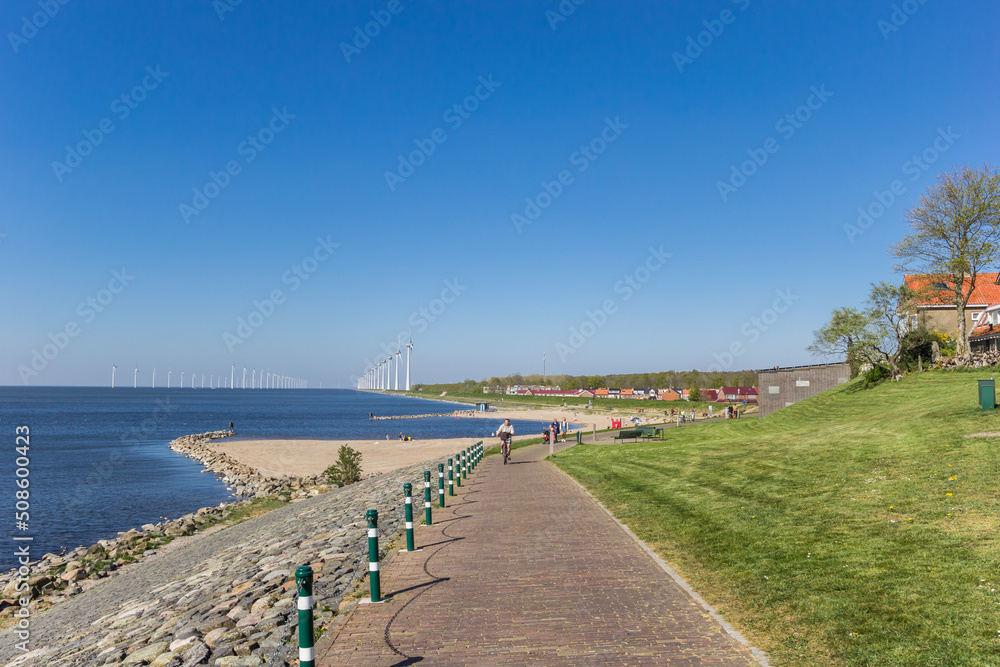 Bicycle path at the coast of the IJsselmeer lake in Urk, Netherlands
