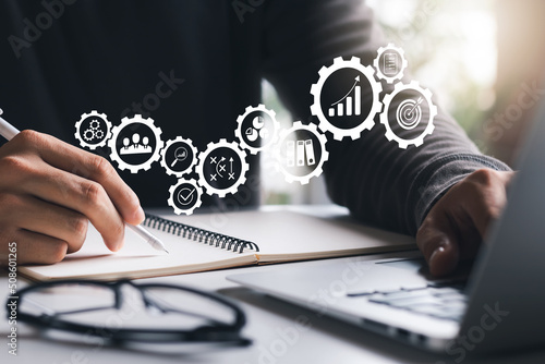 Canvas Print Business planning concepts, high-performance business processes and workflows and problem solving, quality control and long-term business evaluation tracking