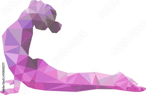 Flexible women does back bending. Yoga asana, gymnastic element. Poly design simple vector illustration