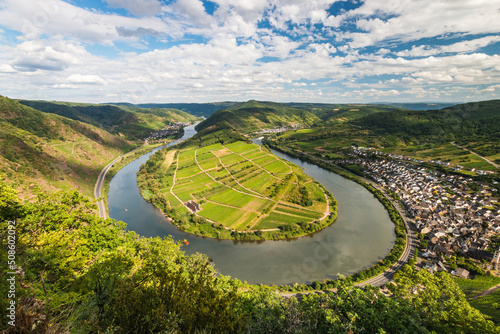 Scenic view from Calmont hiking trail to Moselle loop (germ. Moselschleife), Germany photo