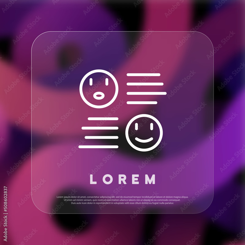 Emoticon reaction icon. Emoji icon. Message icon. Conversation. Glassmorphism style. Vector line icon for Business and Advertising Emoticon reaction icon. Emoji icon. Message icon. Conversation. Glassmorphism style. Vector line icon for Business and Advertising