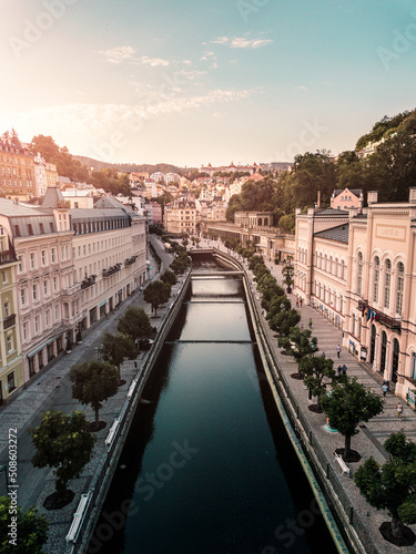 Photography Aerial view on Karlovy Vary city in the morning
