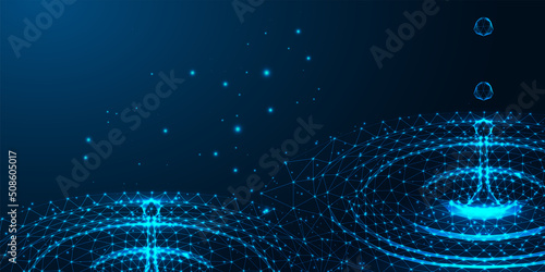 Futuristic water ripples, splash concept banner in glowing style with copy space for text on blue 