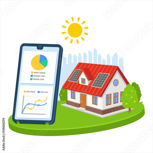 Solar energy panel mobile application with dashboard analytics house battery charge