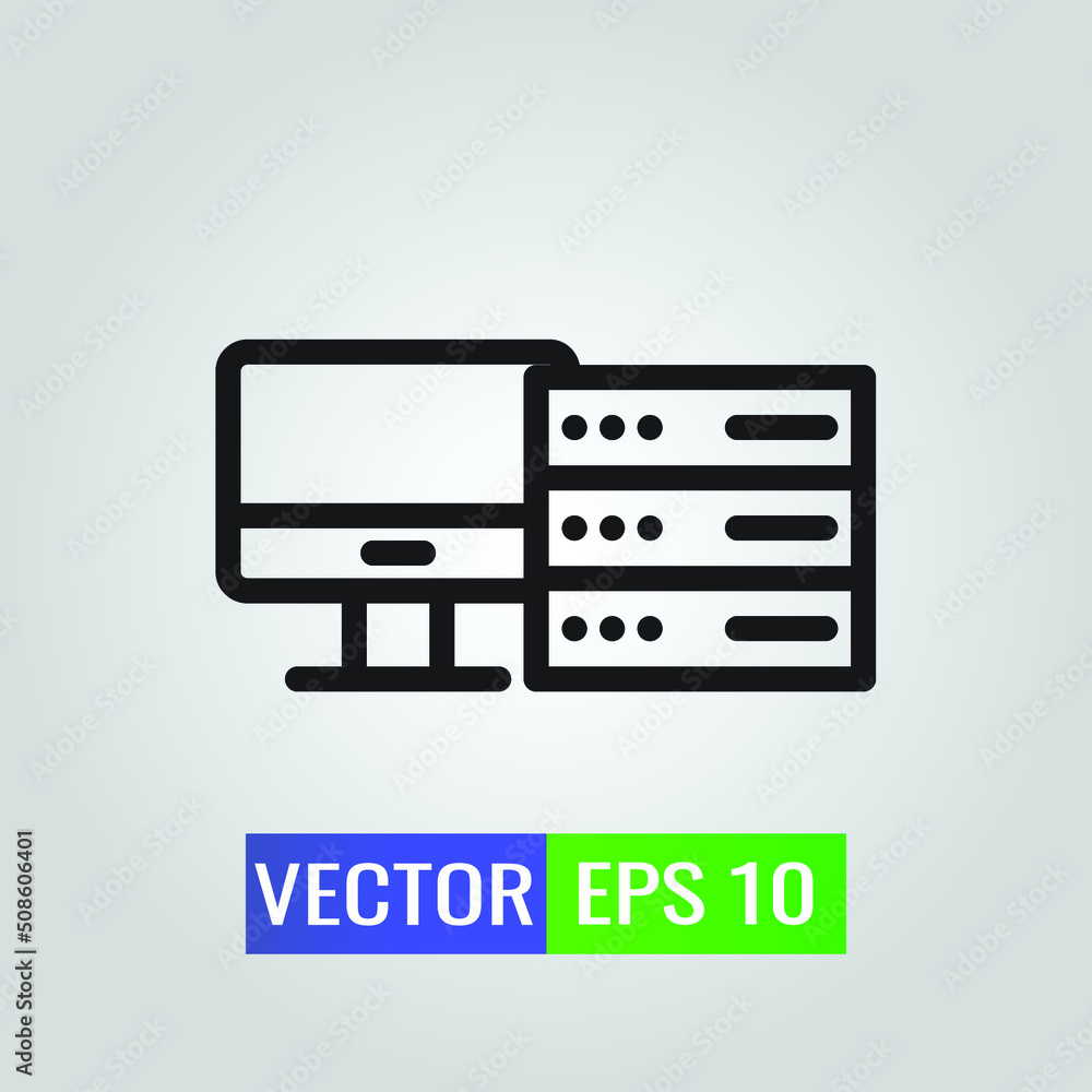icon illustration of Desktop and Server Monitor On White Background - Single high quality outline black style for web design or mobile app.