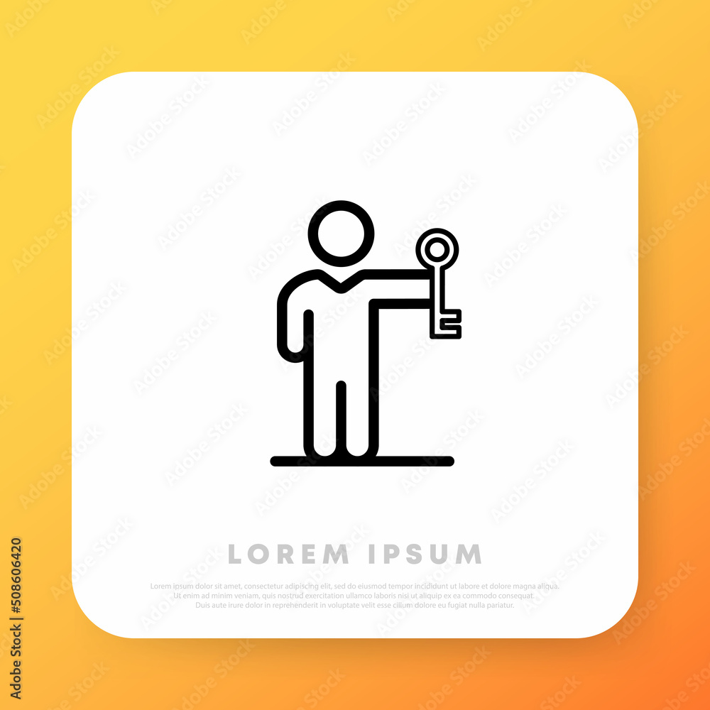 Man with key icon. Key to success. Achievement goals with strategy, kpi. Successful teamwork, cooperation. Business concept. Vector line icon for Business and Advertising Man with key icon. Key to success. Achievement goals with strategy, kpi. Successful teamwork, cooperation. Business concept. Vector line icon for Business and Advertising