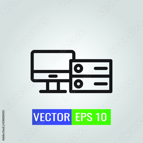 icon illustration of Desktop and Server Monitor On White Background - Single high quality outline black style for web design or mobile app.