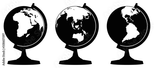 Set of desk globe icons. Silhouette vector photo