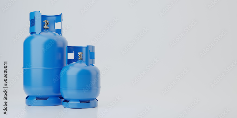 Two blue gas bottles and empty, blank space - 3D illustration
 - obrazy, fototapety, plakaty 
