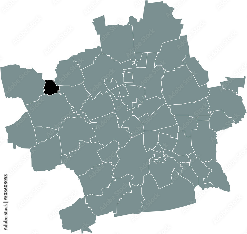 Obraz premium Black flat blank highlighted location map of the SCHADERODE DISTRICT inside gray administrative map of Erfurt, Germany