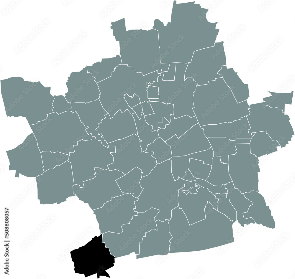Fototapeta premium Black flat blank highlighted location map of the MOLSDORF DISTRICT inside gray administrative map of Erfurt, Germany