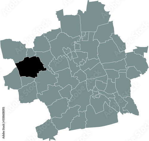 Black flat blank highlighted location map of the 
ALACH DISTRICT inside gray administrative map of Erfurt, Germany photo