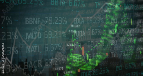 Image of financial data and graphs over cityscape