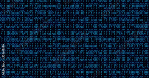 Image of blue binary code changing on black background