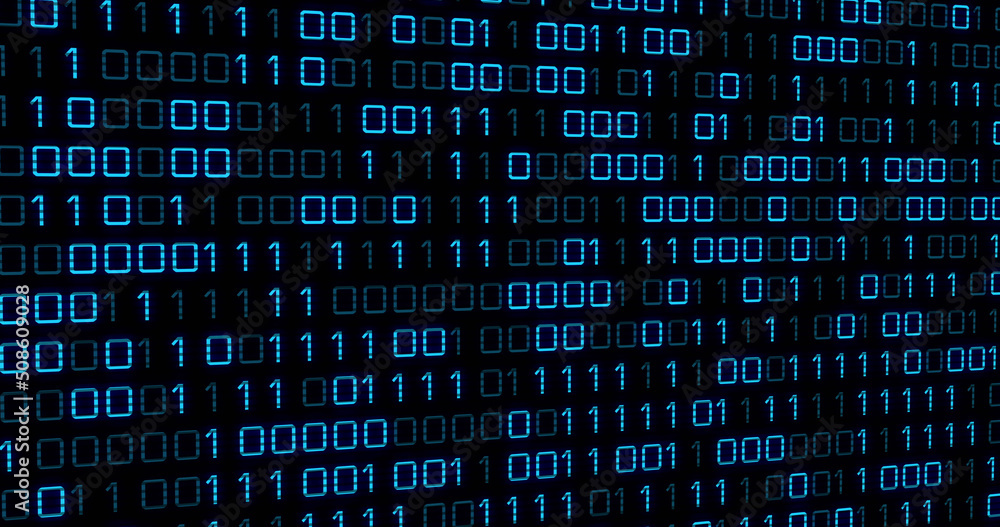 Image of blue binary code changing on black background Image of blue binary code changing on black background