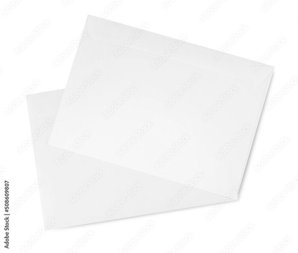 Two letters on white background, top view Two letters on white background, top view