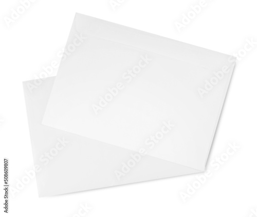 Two letters on white background, top view