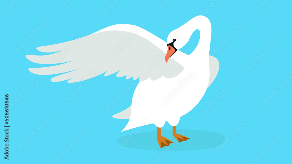 The goose raised its wing and cleans its feathers The goose raised its wing and cleans its feathers