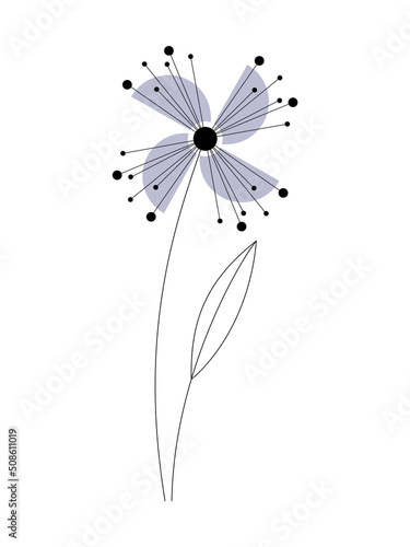 Hand drawn abstract geometric cornflower vector illustration isolated on white. Floral design element for print  branding  card  poster. Line art flower minimal contemporary drawing.