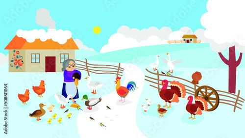 Family of pelicans and two flamingos on the lake