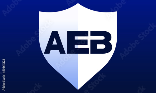 AEB shield logo design on blue background vector template | monogram logo | abstract logo | wordmark logo | letter mark logo | business logo | brand logo | flat logo, minimalist logo.	 photo