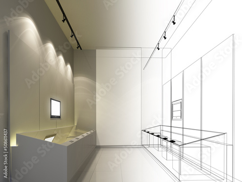 sketch design of interior exhibition room ,museum ,3d rendering