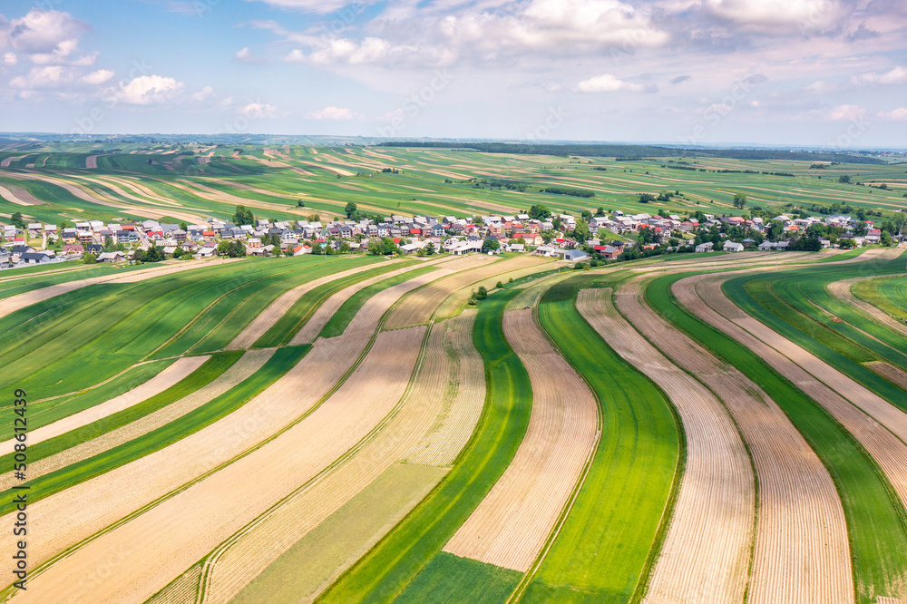 Lesser Poland Voivodeship. Aerial view of village near Krakow,, southern Poland.