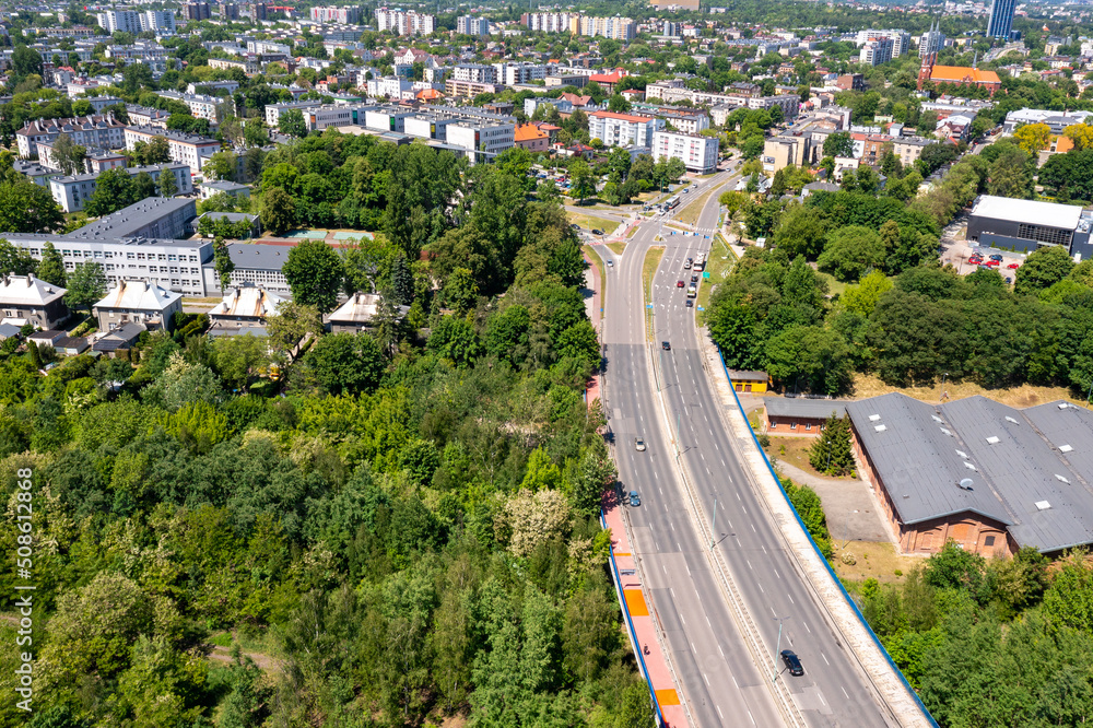 Sosnowiec, Dabrowa Basin. Aerial view of city center of Sosnowiec. Poland.