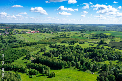 Poland Lesser Voivodeship. Aerial view of village near Krakow, southern Poland. Europe.  photo