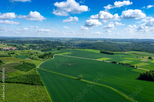 Poland Lesser Voivodeship. Aerial view of village near Krakow, southern Poland. Europe. 