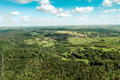 Poland Lesser Voivodeship. Aerial view of village near Krakow  southern Poland. Europe. 