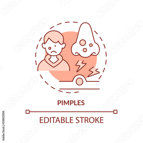 Pimples terracotta concept icon. Problem facing teens abstract idea thin line illustration. Acne. Whiteheads, blackheads. Isolated outline drawing. Editable stroke. Arial, Myriad Pro-Bold fonts used