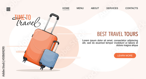 Travel agency landing page template with suitcases and text