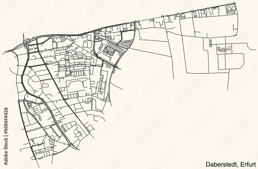 Obraz premium Detailed navigation black lines urban street roads map of the DABERSTEDT DISTRICT of the German regional capital city of Erfurt, Germany on vintage beige background