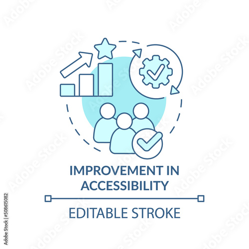 Improvement in accessibility turquoise concept icon. Mobility as service value abstract idea thin line illustration. Isolated outline drawing. Editable stroke. Arial, Myriad Pro-Bold fonts used