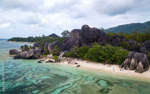 Aerial views of Seychelles islands, a paradise place (aerial drone photo). Seychelles