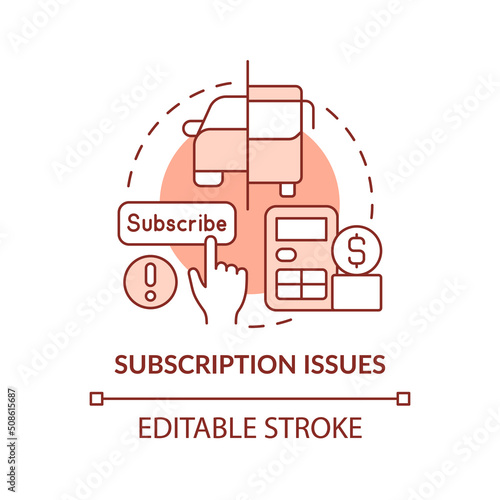 Subscription issues red concept icon. Regular payment for package. Maas issue abstract idea thin line illustration. Isolated outline drawing. Editable stroke. Arial, Myriad Pro-Bold fonts used