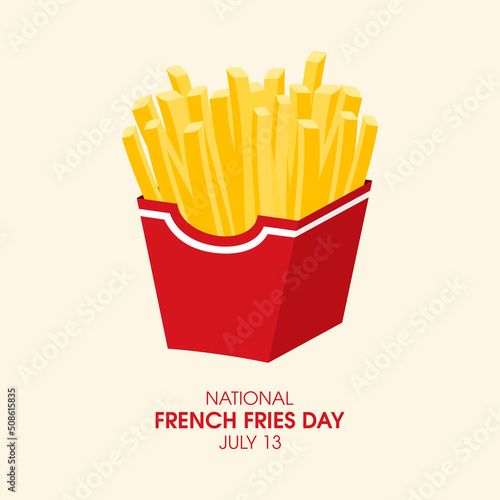 National French Fries Day vector. Fast food french fries box icon vector. French Fry Day Poster, July 13. Important day