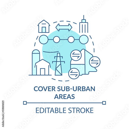 Cover suburban areas turquoise concept icon. Building mobility service abstract idea thin line illustration. Isolated outline drawing. Editable stroke. Arial, Myriad Pro-Bold fonts used