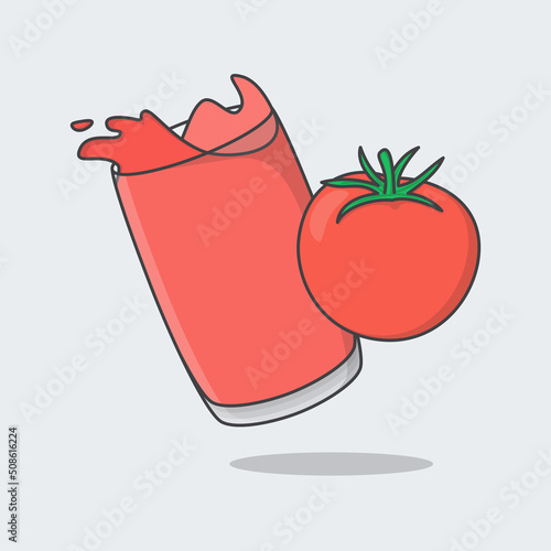Tomato Juice Cartoon Vector Illustration. Tomato Juice Flat Icon Outline
