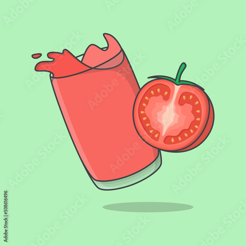 Tomato Juice Cartoon Vector Illustration. Fresh Tomato Juice Flat Icon Outline